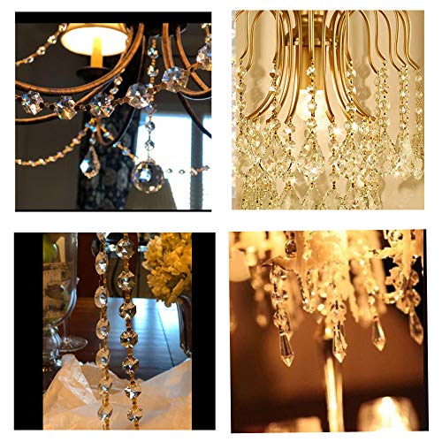12.5 FT Crystal Glass Strand, Garland Octagon Beads Chandelier Crystal Prism Replacement for Hanging Clear with Golden Clips