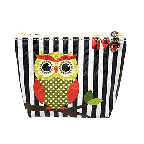 Preisvergleich Produktbild Gespout 1X Münztasche Eule Muster Handtasche Wasserdicht Portemonnaie Reißverschluss Münzen Taschen Kosmetik Beutel Reist Cartoon Geldbeutel Damen Madchen Portemonnaie 12*11.5*4cm (Schwarz gestreift)
