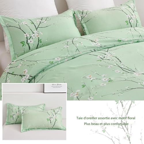 Housse de couette vert clair imprimé floral en microfibre thermorégulatrice - 5