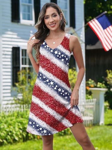 Image of NEWWEN American Flag Dress Women 4th of July Sleeveless Tank Dress 250 Anniversary USA Patriotic Summer Sundress