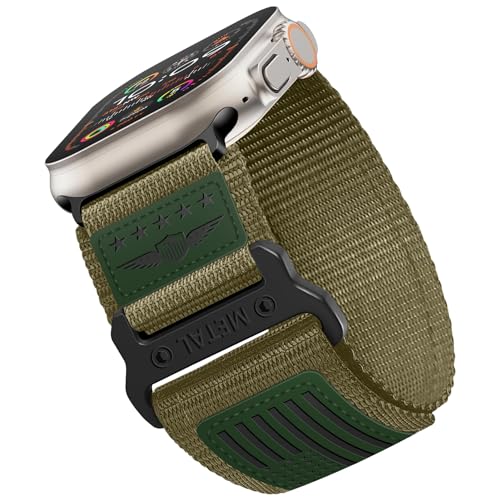 Rugged Nylon for Apple Watch Ultra/2 Band 49mm iWatch Bands 45mm 44mm 42mm Men,Soft Woven Adjustable Stars-Stripes Flag Wristbands Strap for Apple Watch Ultra Band 9/8/7/6/5/4/3/SE/Ultra2 44/45/49 mm