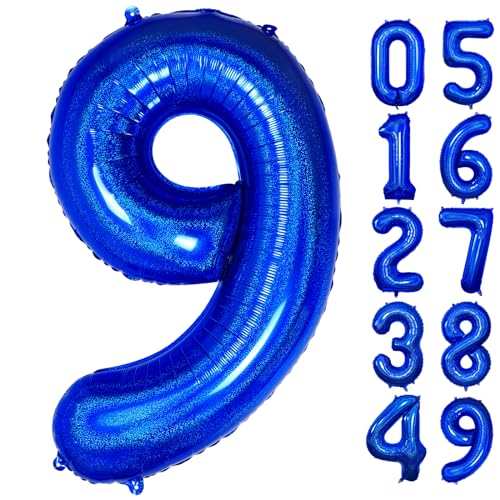 Image of Navy Blue 9 Balloon,40 Inch Number 9 Balloon Large Foil Mylar 9 Balloon Number for Birthday Party Anniversary Decorations