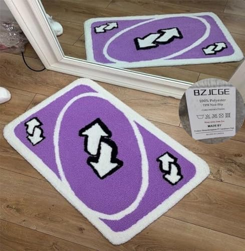 Cute Retro Playing Card Area Rugs for Bedroom Bathroom Kitchen Aesthetic Funky Dorm College Anti-Slip Floor Rug, Game Card Trendy Funny Tufting Fluffy Carpet (Uno Card Purple,80*120cm/31.5*47.24in)