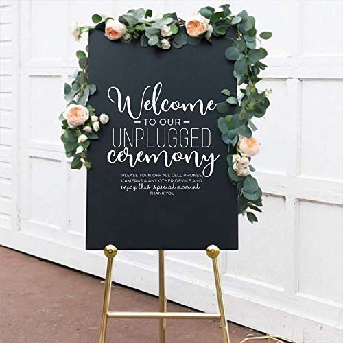 Vinyl Wall Art Decal - Welcome to Our Unplugged Ceremony - 22" x 22" - Modern Quote for Wedding Ceremony Mirror Glass Cardboard Decoration (White)