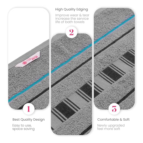 Image of Casa Copenhagen, Germany Design - X Line Super Soft Collection 100% Cotton 6 Piece Towel Set, Includes 2 Bath Towels 2 Hand Towels 2 Washcloths - Grey & Teal