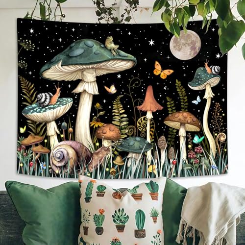 Image of MAKABEE Polyester Mushroom Tree Tapestry Boho Retro Floral Flowers Tapestries Aesthetic Vintage Tapestry Wall Hanging for Bedroom (Mushroom Tree of Life(51inch x 59inch))