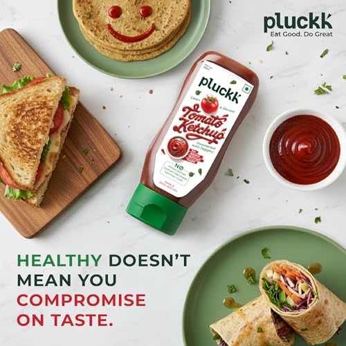 Image of Pluckk Tomato Ketchup - Pack of 2 (350g Each) | Sugar Free Ketchup | Sweet & Spicy made with jaggery | No Added Chemicals & Preservatives | 100% Real Taste | Tasty, Healthy & Ideal for All Age Groups