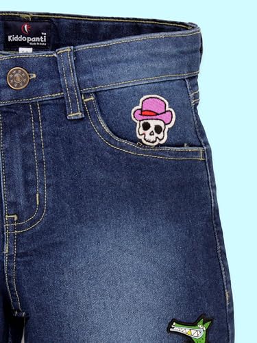 Image of KiddoPanti Boys Knee-Length Denim Shorts | Stretchable Cotton Poly Denim | Comfortable Fit with Button Elasticated Waistband & Zip Fly