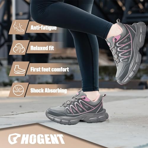 Image of Hogent Steel Toe Shoes for Women Men Wide Non Slip Work Sneakers Indestructible Shoes Lightweight Breathable Construction Sneakers Puncture Proof Ergonomic Design