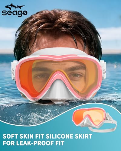 Image of Seago Adult Swim Goggles Mask Mirrored Tempered Lens, Anti UV /Fog No Blurring Clear Wide View with Nose Cover for Men Women