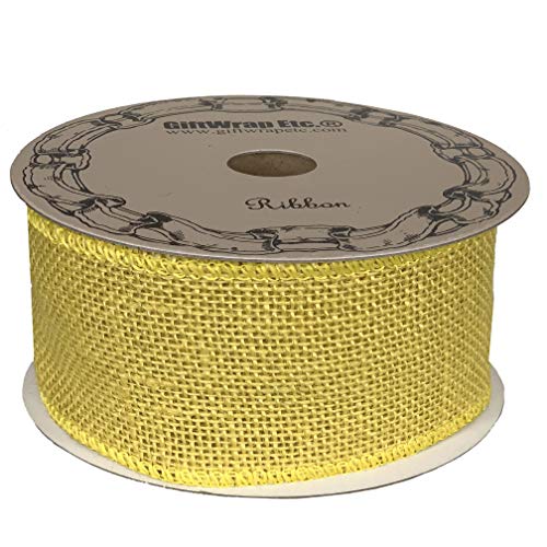 Yellow Fabric Burlap Woven Ribbon - 2 1/2" x 10 Yards, Wired Edge, Rustic Jute Decor, Spring, Summer, Thanksgiving, Christmas, Farmhouse, Wreath, Swag, Mardi Gras, Easter - Thumbnail 2