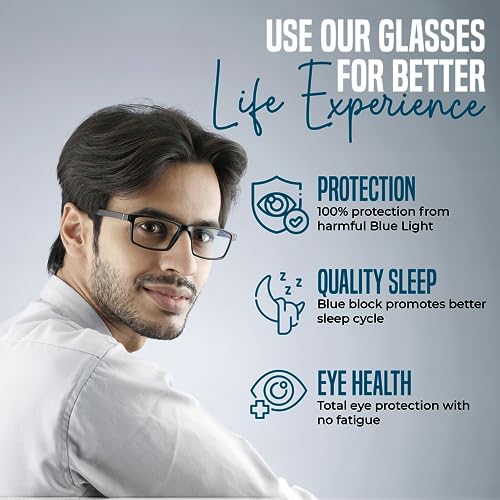 Image of OCULY Rectangular Blue Light Blocking Computer Glasses | Protect Eyes and Reduce Strain & Fatigue | Anti-UV, Anti-Glare for Gaming, Office, Reading | Quality Transparent Blue Block Lenses