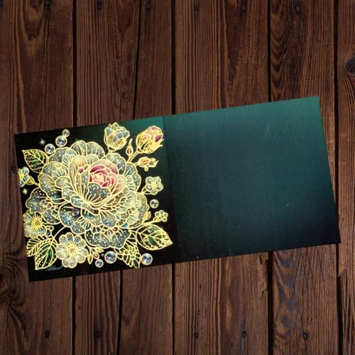 Image of Pack of 20, Midnight Bloom Design Fancy Shagun Envelopes for Gifting Money Rectangle Shape Velvet Finish Paper Designer Sagan Lifafa Wedding Cash, 19 X 9 cm, Royal Green Color