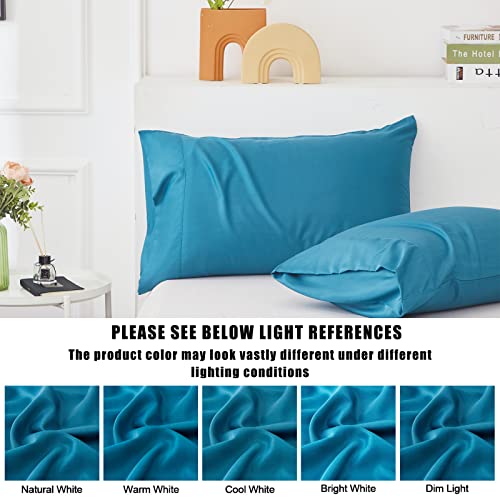 Image of TELUS Blue Pillow Cases Queen Size 2 Pack, Bamboo Rayon Cooling Pillowcases with Envelope Closure, Cool Breathable Pillow Cover for Hot Sleepers & Night Sweats, 20x30 inches