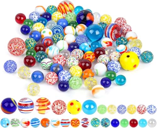 Jiahuade Glasmurmeln 85 Stück Glas Murmeln Erwachsener Murmelspiel 14-15mm Bunte Murmeln Glas Deko Spielzeug Transparent Handgefertigte Glasmurmeln für Murmelspiel Erwachsener Haus Dekoration