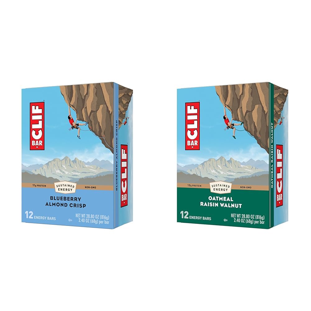 Clif Bar Blueberry Almond Crisp & Oatmeal Raisin Walnut Energy Bars - 2.4 oz. (12 Pack) - 11g & 10g Protein
