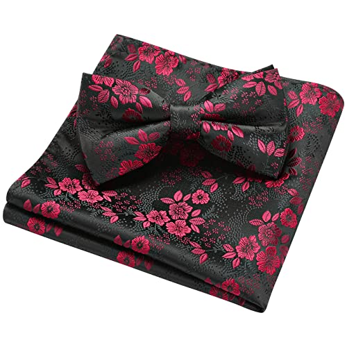 Image of HISDERN Bow Ties for Men Paisley Floral Pre-tied Bowtie Pocket Square Set Men's Formal Bow Ties Wedding Party