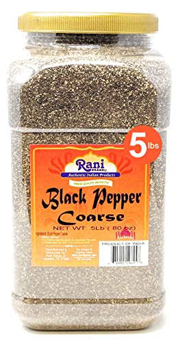 Rani Black Pepper Coarse Ground 28 Mesh (Table Grind), Premium Indian 80Oz (5Lbs) 2.27Kg Bulk Pet Jar ~ All Natural | Vegan | Gluten Friendly | Non-Gmo | Indian Origin #TOP12