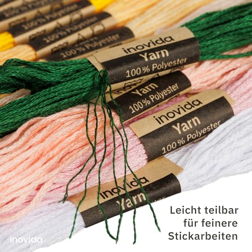 Stickgarn Set 100 Farben je 5 Meter : Nähgarn Set – Freundschaftsarmbänder selber machen – Sticken, Armband knüpfen, Basteln, Armband flechten – Kreuzstich Set, Stick Set – Embroidery Thread – Inovida