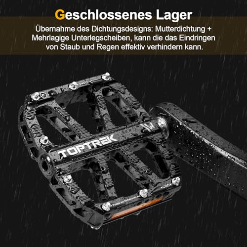 toptrek Fahrradpedale mit StVZO Zugelassen Reflektoren, CNC Aluminium Pedale Fahrrad MTB Pedale rutschfest mit 3 Abgedichtete Lager für Mountainbike, BMX, E-Bike, Rennrad