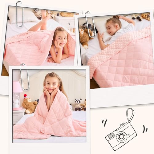 Image of Pink Weighted Blanket 7lbs, 40 inchx60 inch, Breathable Cooling Minky Heavy Throw Blanket for 60-90lbs, Soft Winter Thick Big Blankets Weighted Comforter Gift