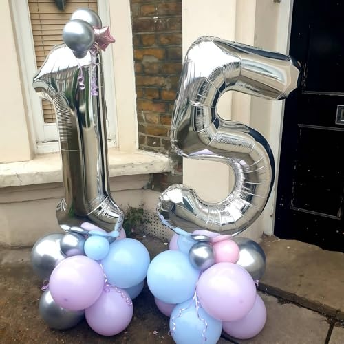 Image of 40 Inch 25th Birthday Balloons for Men, Mylar Self Inflating Silver 25 Balloon Number, Big Foil 2 & 5 Helium Balloons for Women 25 Year Old Birthday Party Decorations Women Anniversary Decor Supplies