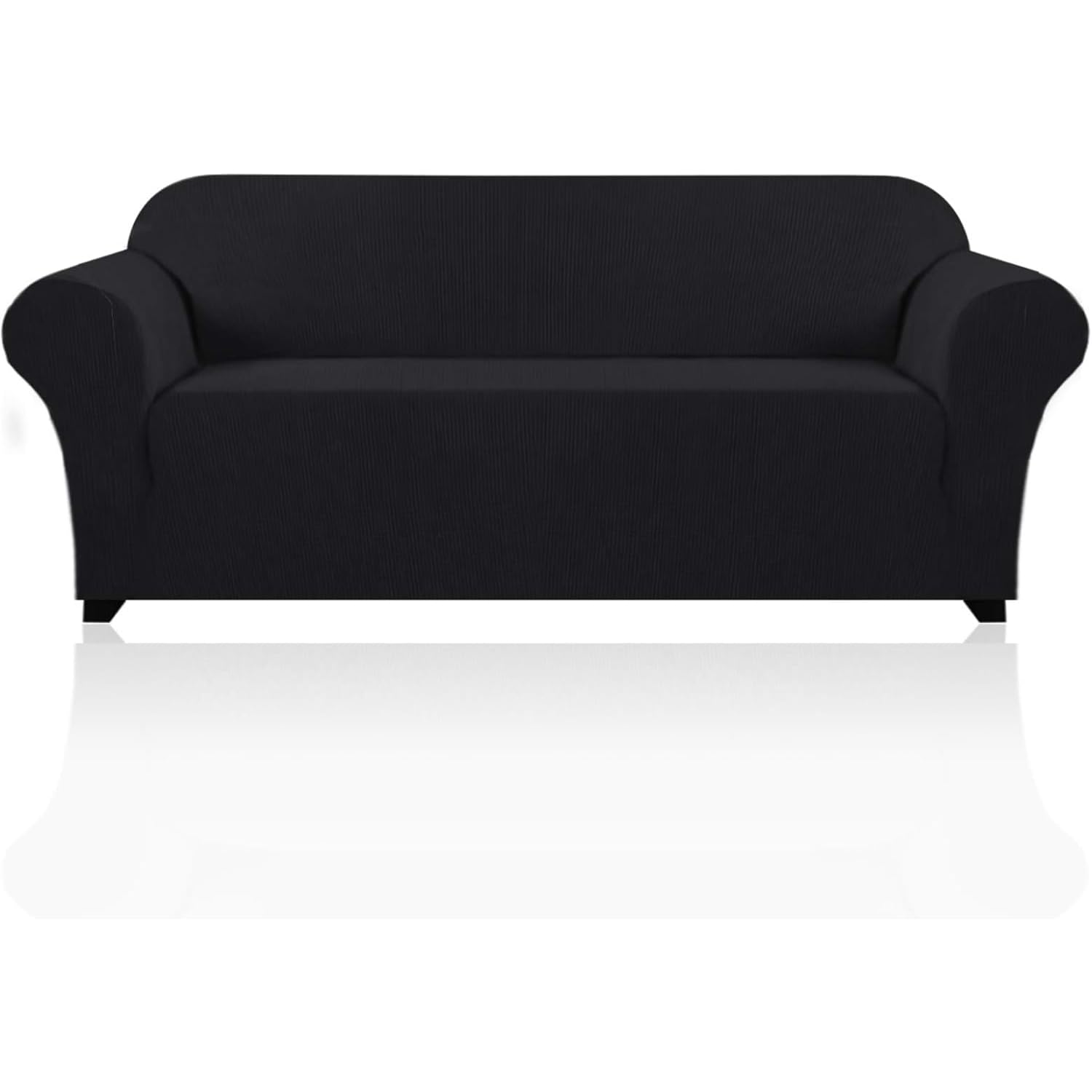 PrinceDeco Stretch Sofa Cover Slipcover Couch Covers for 3 Cushion Couch Furniture Protector Sofa Covers with Non Slip Elastic Bottom Dogs Pet Friendly Fitted(Large Sofa 90"-100",Black)