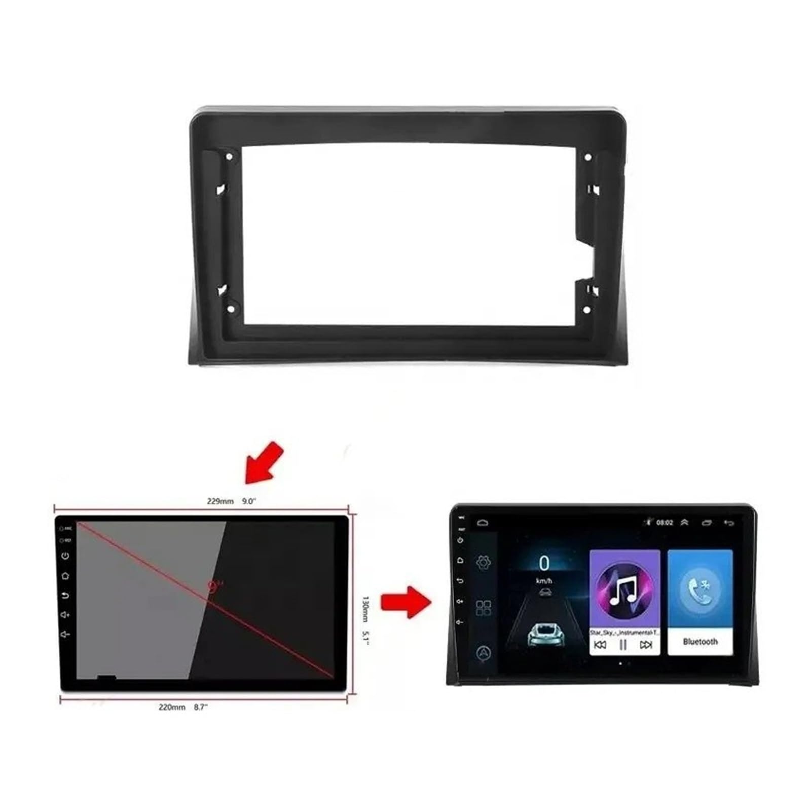 Mascherina Autoradio Cornice Stereo Auto Radio Fascia 9 Pollici Cornice Android 2Din Lettore MP5 Pannello Stereo per VW per Multivan T5 2003-2010 2011 2012 2013 2014 2015