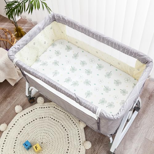 Image of 4 Pack Bassinet Sheets - 35 inchx20 inch Bedside Bassinet Sheets for Newton, Ezebaby, Angelbliss, AMKE(3 in 1) & Other Large Bedside Sleeper | Ultra Soft & Skin Friendly Bassinet Fitted Sheets for Boys Girls