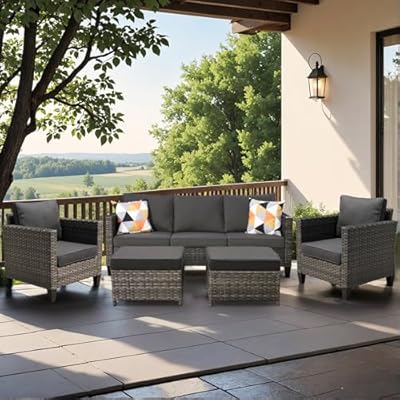 XIZZI 5 Pieces Outdoor Wicker Patio Furniture Set, All-Weather Rattan Conversation Set with Cushions, Ideal for Garden, Patio, or Backyard, Black