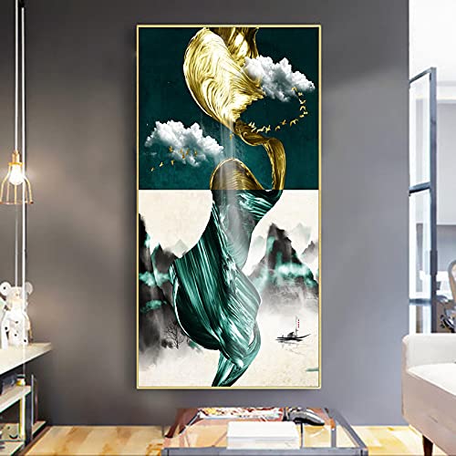 Peinture d'entrée de ruban abstraite dorée sur toile salon 40x80 cm