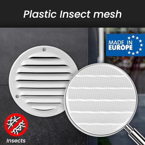 Image of Repa Market 4'' Inch (Opening Dimensions) White Vent Covers - Pack of 2 - Metal Round Soffit Vent - Air Vent Louver - Built-in Screen Mesh - HVAC Ventilation Grille - 5.5 inch Inch (Outer Dimensions)
