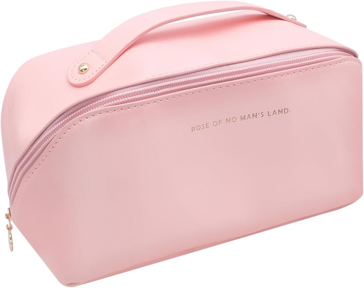 Handcuffs Cosmetic Bag with Handle | PU Leather | Toiletry Pouch | Makeup Storage | Large | Travel | Zipper | Waterproof | Make Up Organizer (Light Pink)-image-6