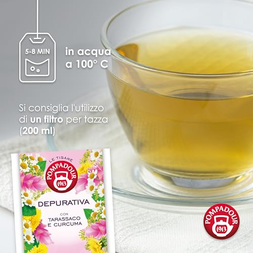 Pompadour, Tisana Depurativa Plus Con Tarassaco E Curcuma, 54 Filtri (3 Confezioni Da 18 Filtri), Proprietà Drenanti E Purificanti, Senza Lattosio, Glutine E Allergeni, Vegan - 5