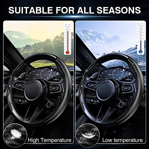 Image of STHIRA Carbon Fiber Steering Wheel Cover Universal Steering Wheel Cover Car Interior Decoration Car Steering Wheel Anti-Slip Cover for 14 /15 /16 inch Car Steering Wheel to Use