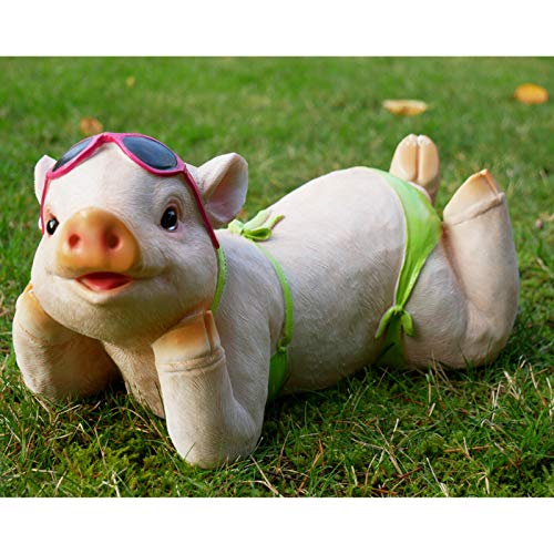Darthome Ltd Statue de jardin en résine en forme de cochon allongé dans un bikini 32 cm