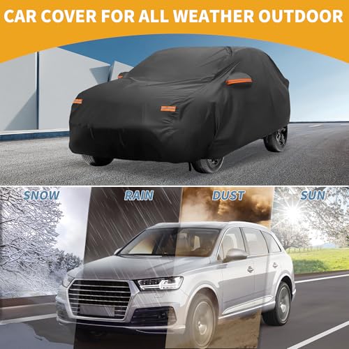 Image of All-Weather Waterproof Car Cover - UV-Resistant Outdoor Full Exterior Protection for Ford Kuga 2013-2023 190T-PU Black with Right Side Zipper
