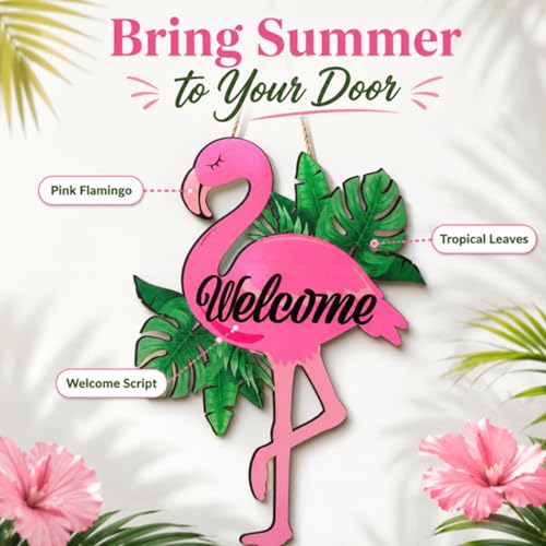 Cartel decorativo flamingo para puerta de madera miniatura 4
