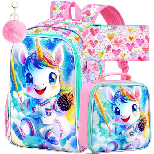 Image of 16 inch Unicorn Backpack for Girls, 3Pcs School Bookbag Set with Lunch Box,Kids Backpacks for Elementary Preschool Kindergarten (Pink)