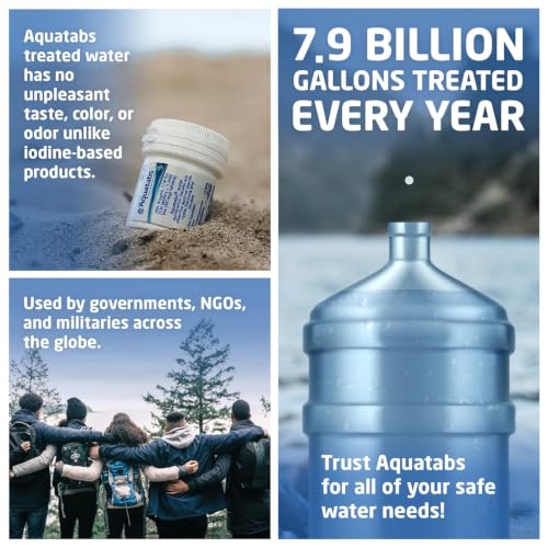 Image of Aquatabs Water Purification Tablets (397mg, 100 Pack). Water Filtration System for Camping, Boating, Emergency Water, Survival Kit, and Marine. Easy-to-Use Water Purifier Treatment.