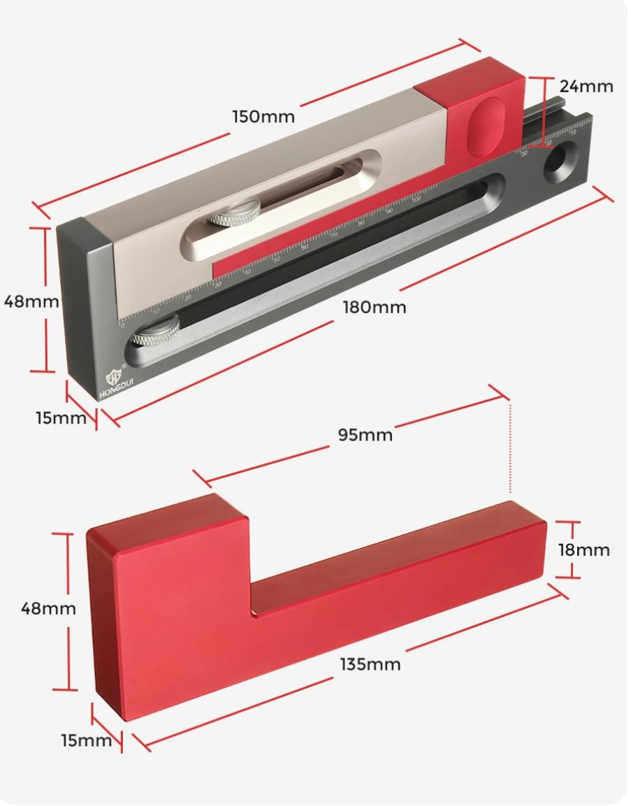 HONGDUI JF15 Kerfmaker Versión actualizada - Ajuste de ranura para sierra de mesa de aleación de aluminio de 7.1 pulgadas, bloque de medición de mortaja y espiga para carpintería