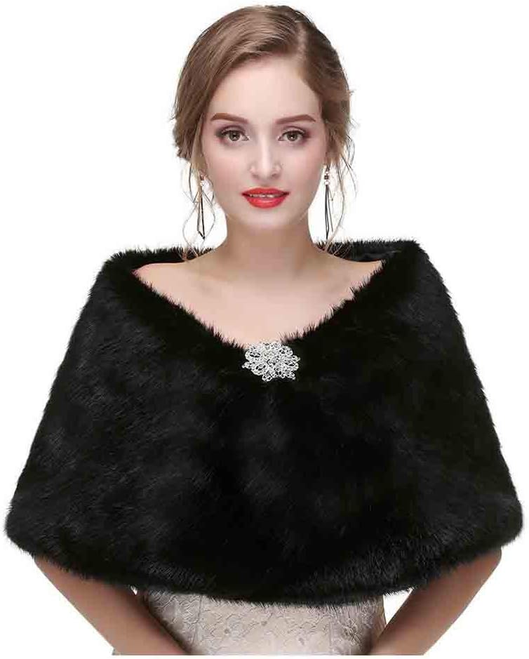 Yfe Women's Faux Fur Shawls Wraps Wedding Sleeveless Fur Wrap Shawl For Women 1920s Fur Stole Capelet