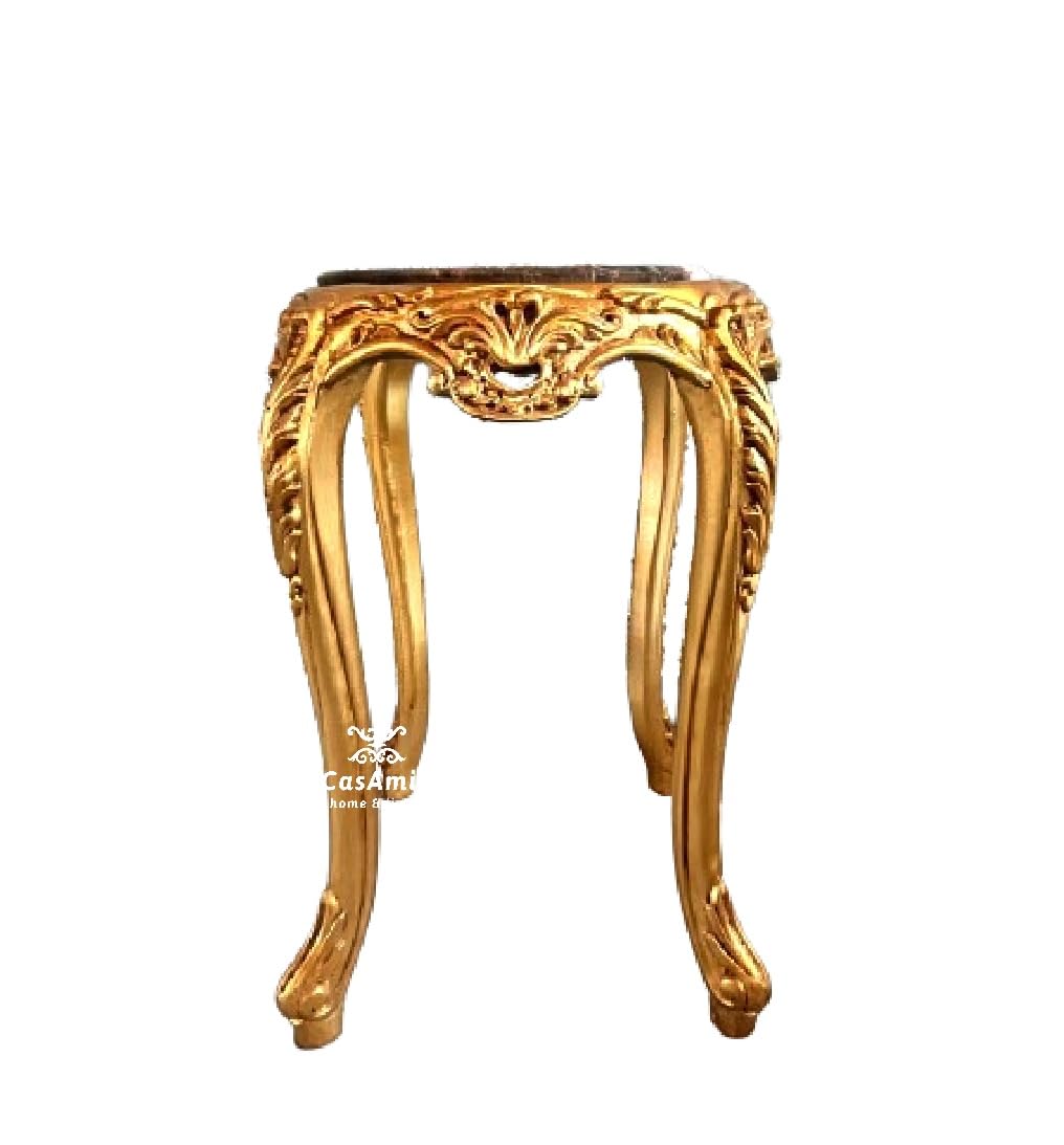 CasAmin Home & Living Tavolino rotondo in stile antico francese con piano in marmo marrone finitura oro per interni