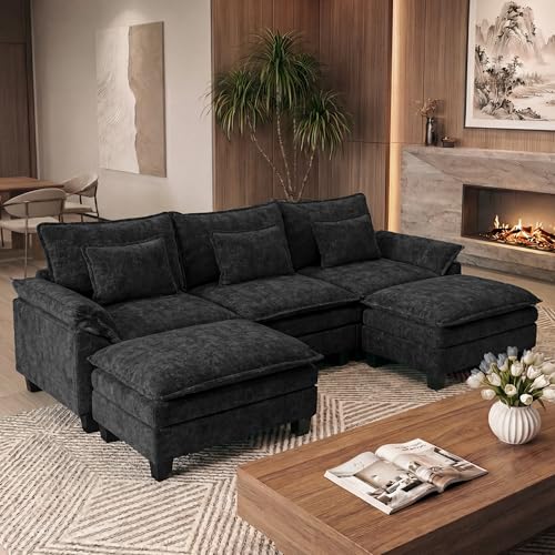 Image of URRED Oversized Modular Sectional Sofa,Black:122 inch U Shaped