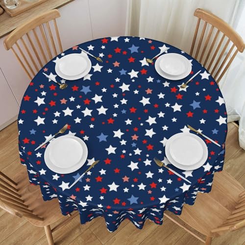 Image of Memorial Day Patriotic Round Tablecloth 60 Inch Independence Day Liberty Star Waterproof Heat Resistant Reusable Table Cloth July 4th Decorations Table Cover for Holiday Kitchen Dinning Party Decor