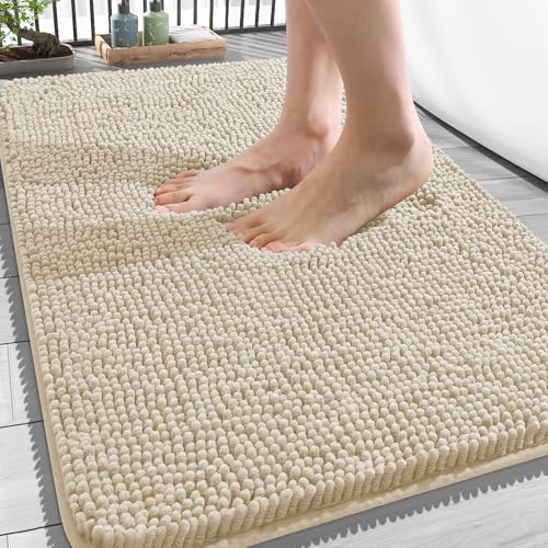 Image of OLANLY Bathroom Rugs 34x21, Extra Soft Absorbent Chenille Bath Rugs, Rubber Backing Quick Dry, Machine Washable Bath Mats for Bathroom Floor, Tub and Shower, Home Decor Accessories, Sand