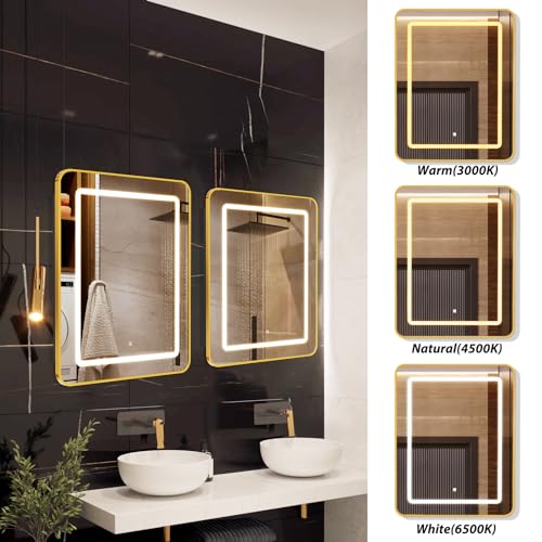 APRILSOUL 20X30 Inch Gold Bathroom Medicine Cabinet with Mirror, Recessed or Surface Lighted Medicine Cabinet with 3 Colors Temperature, Dimmable Light - Thumbnail 5