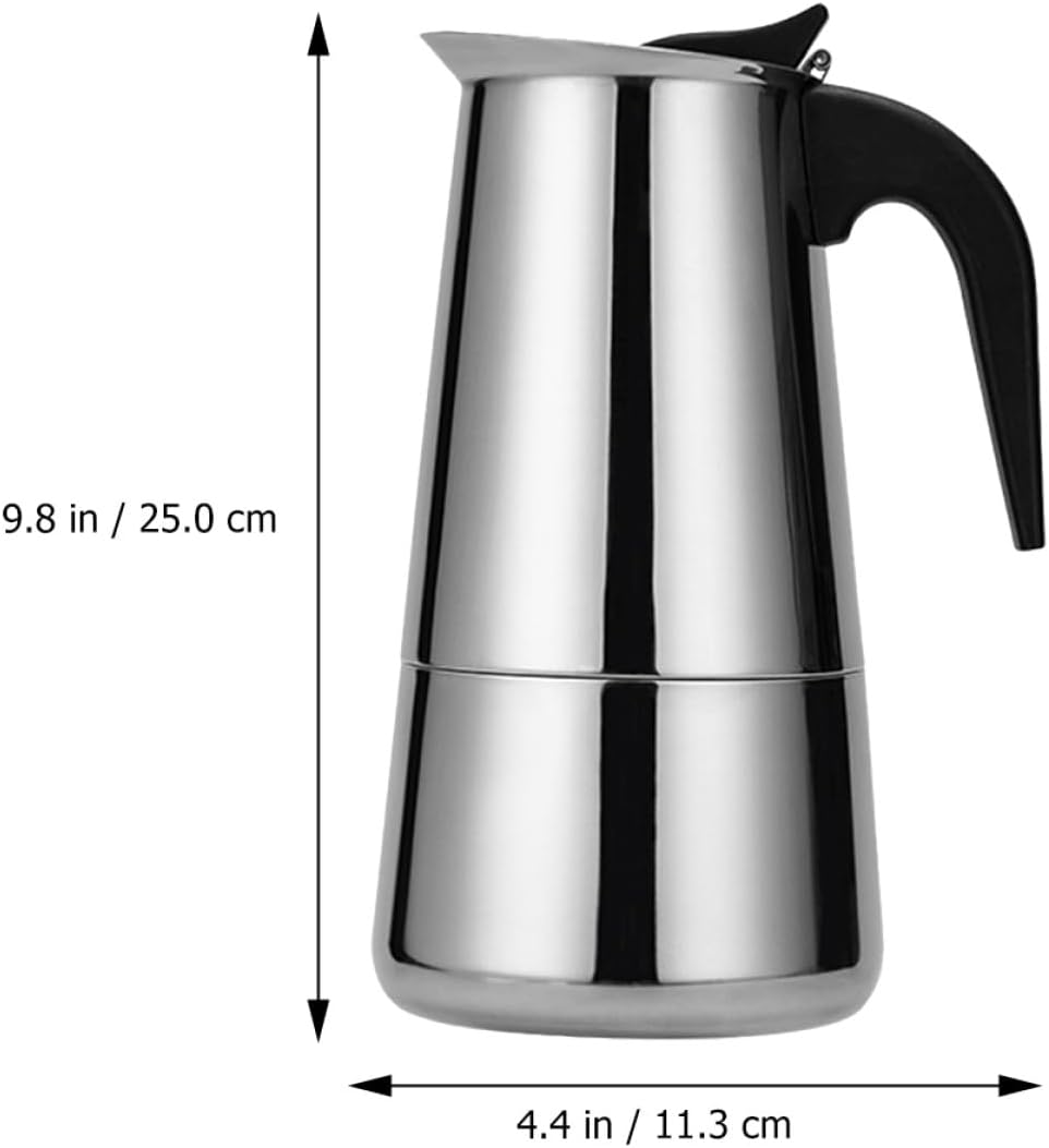 Mikinona Stovetop Espresso Maker Pot Stainless Steel Retro Design Easy to Use for Induction Cooker Open Fire