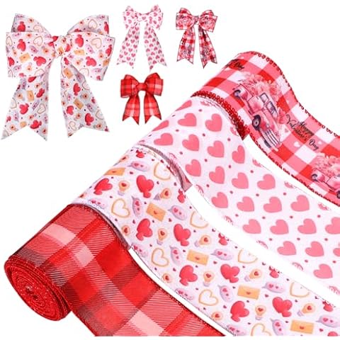 4 Rolls Valentine's Day Wired Ribbons Cover