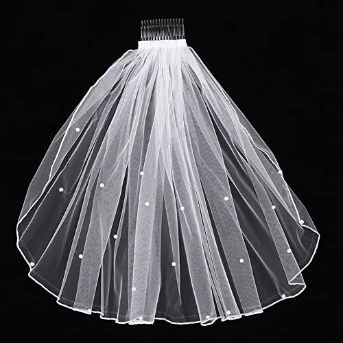 Sekhluno Wedding Veil, 1 Tier Pearl Bridal Veil With Comb Women's Short Veils (White) #TOP3